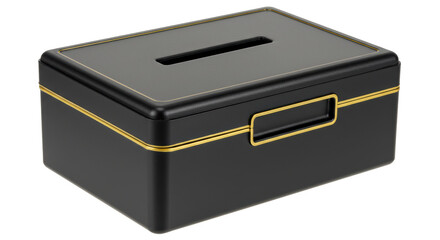 Isolated Elegant Black Box with Gold Trim Detail
