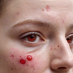 Fototapeta premium Close-up of Face with Severe Acne and Blemishes