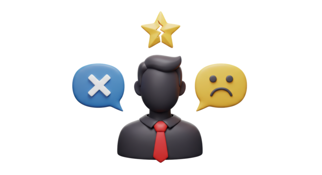 Isolated Man with Sad Face, Broken Star, Rejection Sign