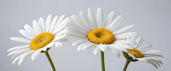 Obraz premium Three Daisies on White Background