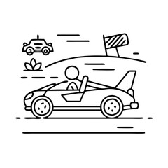 car racing icon, car racing line art - simple line art of car racing, perfect for car racing logos and icons