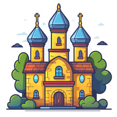 Church building in flat style. Vector illustration in a cartoon style.