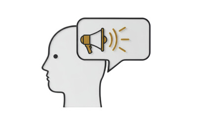 Isolated Head in Profile with Megaphone Thought Bubble