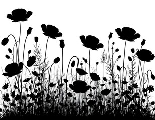 Silhouettes of Poppies and Wildflowers