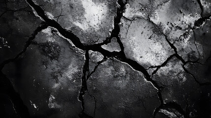Cracked earth surface urban area abstract texture dark environment close-up view desolation concept