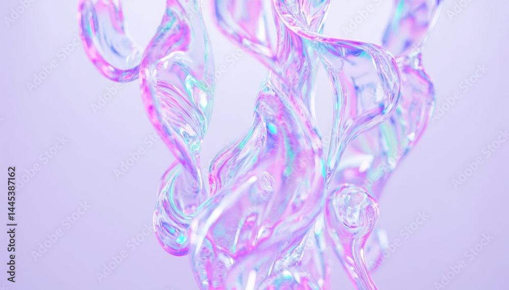 Aufkleber iridescent abstract fluid shapes in pastel colors on soft purple background for digital art, web design, branding visuals, or print media graphics

