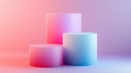 Pastel Pink and Blue Cylindrical Podiums on Light Background