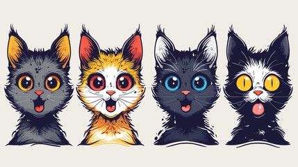 Set of cute kittens with different emotions. Vector illustration in cartoon style.