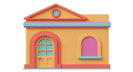 Isolated Cartoon Style House with Orange Walls and Turquoise Accents