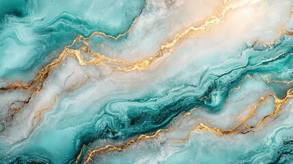 Abstract marble texture with flowing patterns in shades of turquoise teal and cream with gold veins for luxury design backgrounds and artistic visuals
