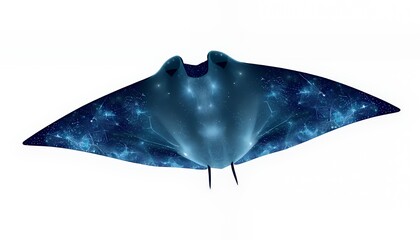 Celestial Manta Ray Floating on White Background Featuring Starry Pattern in Flat Style Illustration for Fantasy and Mythical Themes Ideal for Graphic Design and Decoration