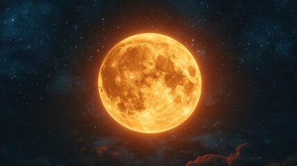 Fototapeta premium Bright full moon with glowing aura against starry night sky