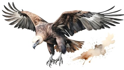Obraz premium Cinereous Vulture in Flight, Watercolor Style