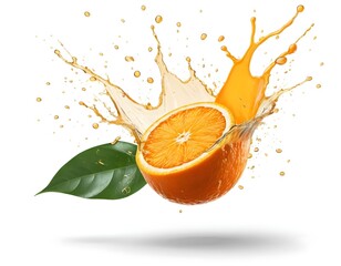 Orange Juice Splash with Leaf