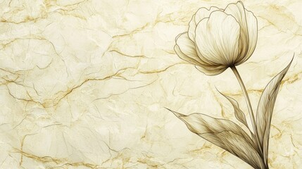 Elegant vintage illustration of a detailed delicate blooming flower with soft shading and intricate petal design on textured aged paper background