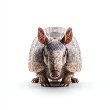 High-resolution studio image of a nine-banded armadillo (Dasypus novemcinctus) on white background for zoological study and educational materials, AI generative