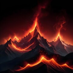 Fiery Volcanic Mountains at Night