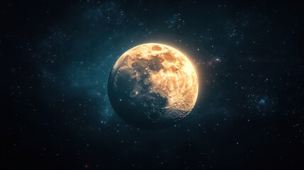 Obraz premium Illuminated moon in dark starry sky with crater details and deep space view