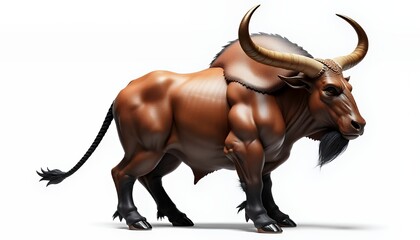 Illustration of a Muscular Brown Bull with Majestic Horns Isolated on a White Background Beastly Flat Animal Isolated Perfect for Creative Projects and Design Elements
