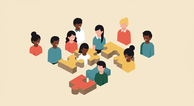 Teamwork collaboration puzzle pieces diversity inclusion solutions unity partnership success connection strategy
