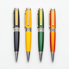 Three stylish corporate gift pens isolated on a clean white background for office supplies and promotional items