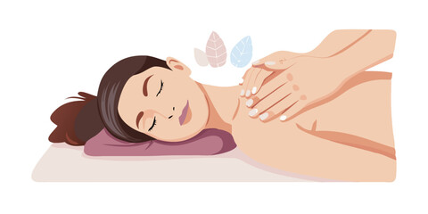Woman receiving relaxing back massage with spa elements
