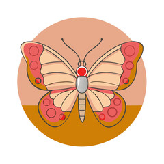 Pink and brown butterfly on orange circle background