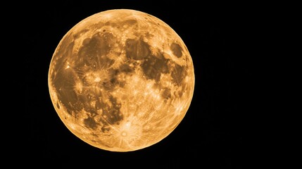 Golden full moon against black night sky