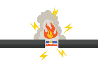 Electrical short circuit, the wire is on fire, smoke, sparks