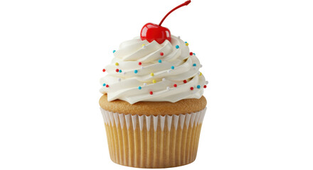 Isolated Vanilla Cupcake with Cherry Topping