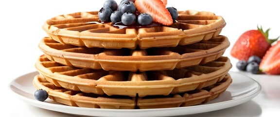 Obraz premium Stack of Golden Waffles with Fresh Berries
