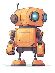 Retro robot isolated on white background. Vector illustration in cartoon style.