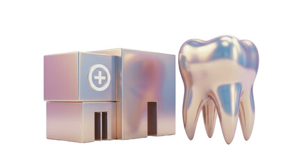 Isolated Dental Clinic Building and Tooth 3D Rendering