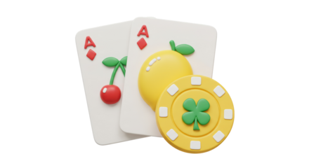 Isolated Casino Aces with Lemon and Chip Cartoon Style