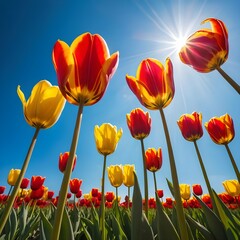 Fototapeta premium Vibrant Tulips Blooming Under the Sunny Sky