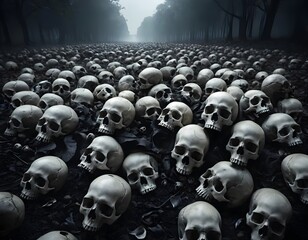 Obraz premium Many Skulls in Dark Forest