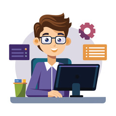 Coder at computer vector 