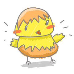 Cute baby chicks hatch egg cartoon character. Children's drawing work