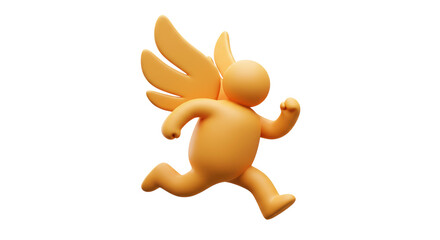Isolated Running 3D Figure with Wings for Speed and Freedom