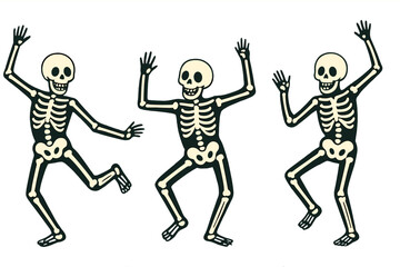 Dancing skeleton vector icon depicting joyful figures in playful poses for festive celebrations and events