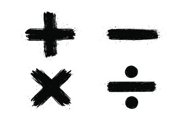 Vector icon set featuring basic mathematical symbols illustrated in a brush stroke style for educational or design purposes