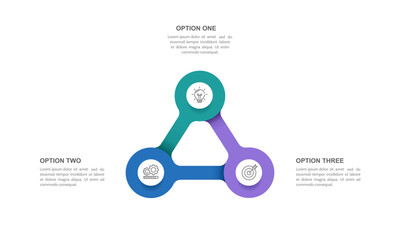 Infographic 3 elements circle triangle for business process. Business presentation, workflow and strategy. Vector illustration.