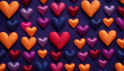 Fototapeta premium Colorful Heart Pattern on Dark Purple Background