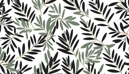 Obraz premium Seamless Pattern of Olive Branches in Black and Green