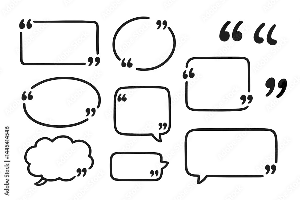 Poster vector icon collection of speech bubbles and quotation marks for communication and design projects