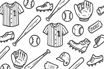 Vector icon collection featuring baseball gear and equipment for sports design and illustration purposes