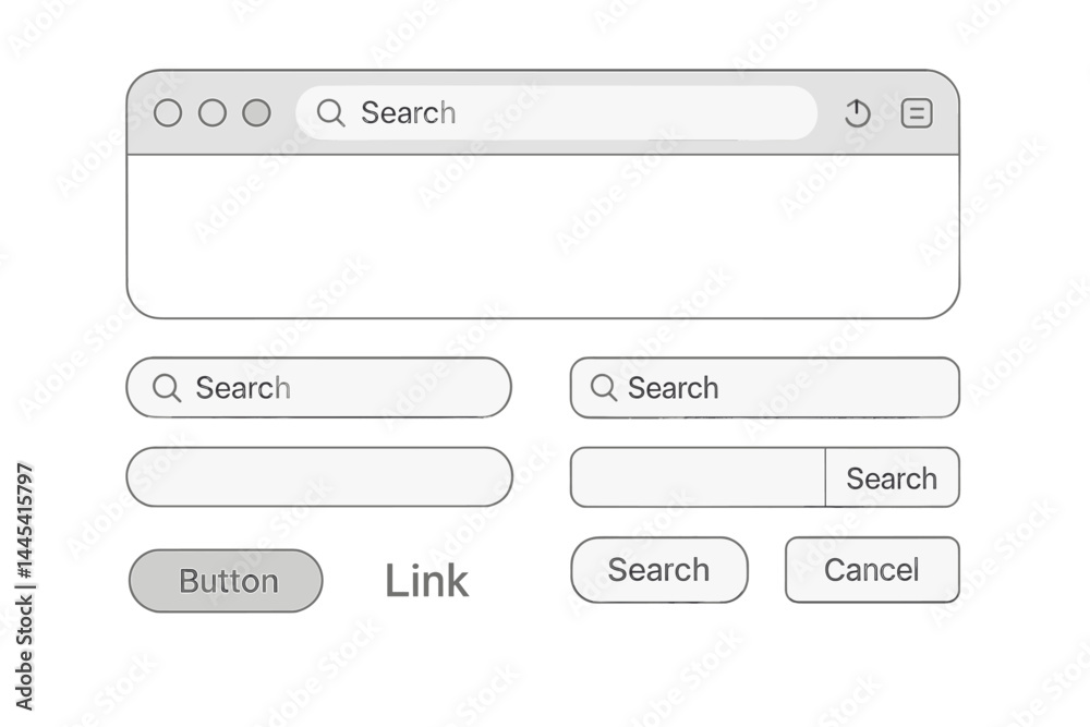 Fototapete Vector icon design featuring search elements including buttons, links, and input fields for user interface applications