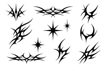 Fototapeta premium Stylized tribal vector icons featuring abstract designs and patterns for decorative use