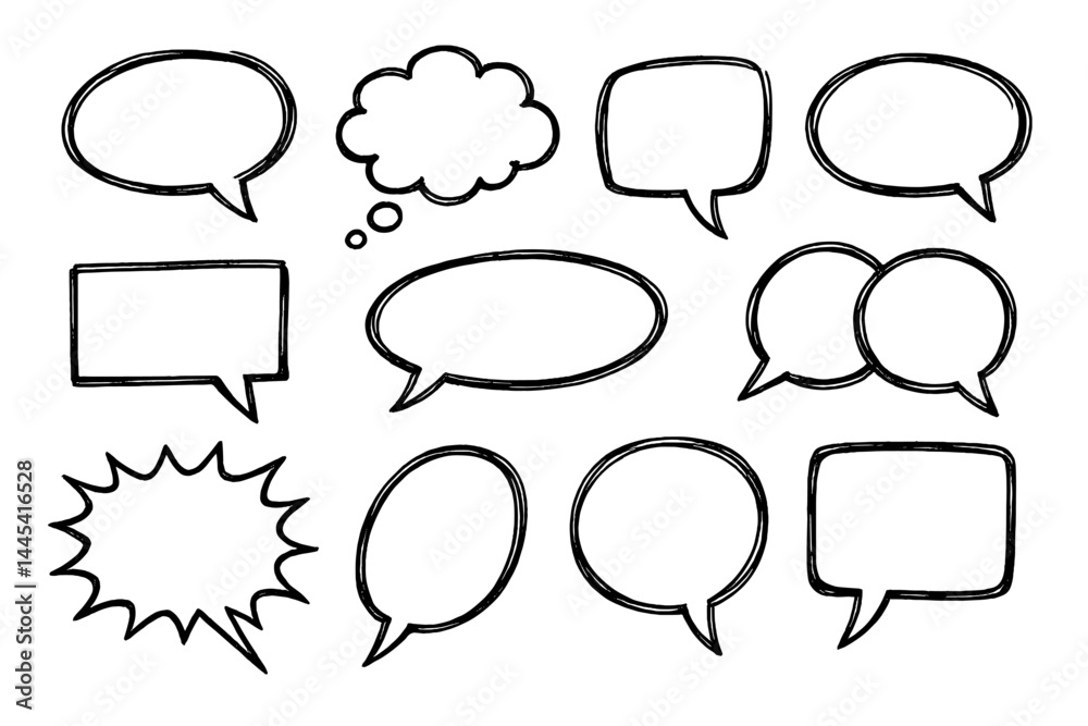 Poster multiple vector icons of speech bubbles and thought clouds in various shapes for communication desig