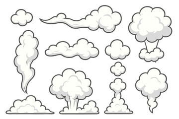 Different styles of vector cloud icons depicting various cloud shapes and forms suitable for graphic design projects